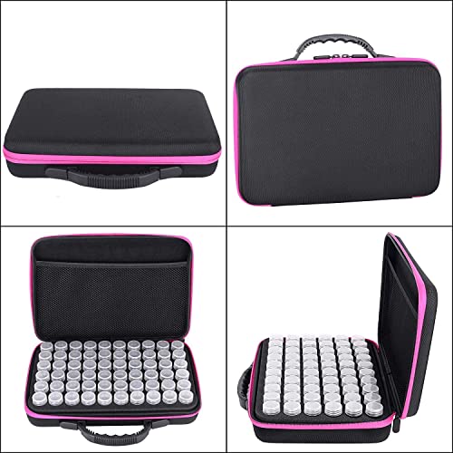FUNDAFUL Diamond Painting Storage Containers, 60 Slots Diamond Art Accessories and Tools, Diamond Art Organizer with Diamond Painting Kits Shockproof Jars for Jewelry Beads (Pink)