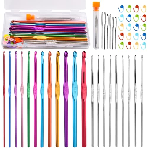 48 Pcs Crochet Hooks Set, 21 Sizes Ergonomic Knitting Needles with Case - size: 48 PCS