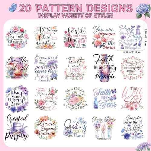 Dtf Transfers Ready to Press - 20Pcs Christian Bible Verse Iron on Transfer for Tshirts, Inspirational Quotes Iron on Decals Patches, Floral Heat Trasnefer for DIY Clothes Bags Hats Pillows - color: Christian Bible Verse797