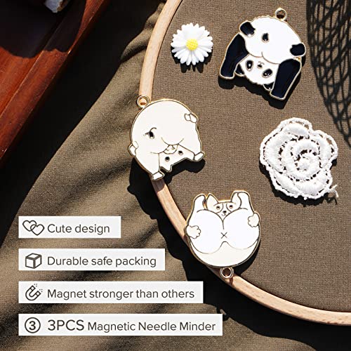 3pcs Needle Minder for Cross Stitch,Sewing Magnetic Needle Keeper,Cute Panda Cartoon Enamel Pin,Needle Holder for Embroidery,Needlework Storage Accessory,Perfect Gift for Cross Stitch Lover(15-Needle）