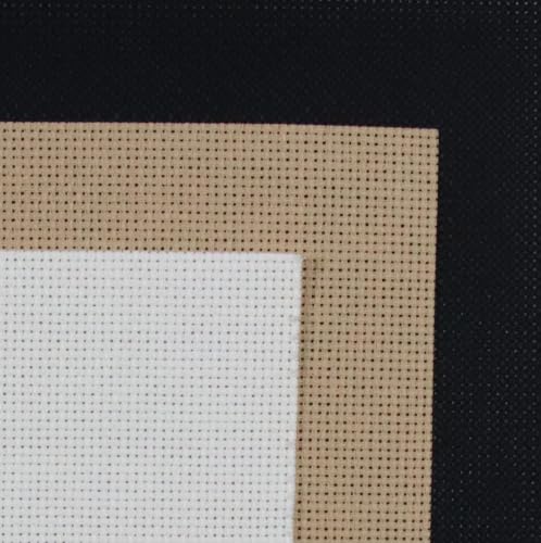 KCS 3 pc of 15" x 18"(38cmx45cm) 18 Count Cross Stitch Cotton Aida Cloth Needlework Rolled Fabric Box,18CT,Antique White+Khaki+Black - color: Antique White+khaki+black, size: 18CT