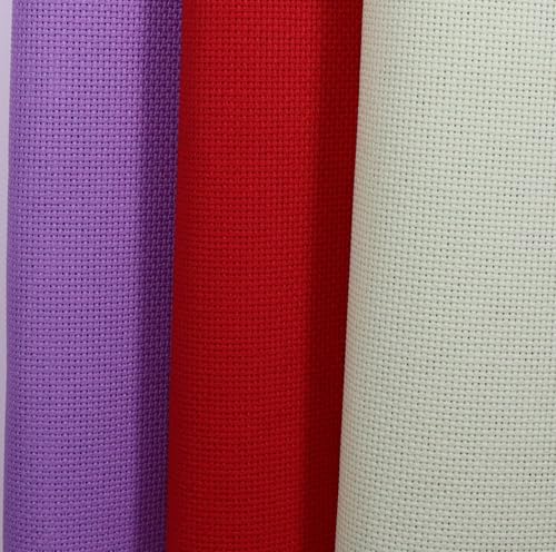 KCS 3 pc of 15" x 18"(38cmx45cm) Counted Cross Stitch Cotton Aida Cloth Needlework Rolled Fabric Box,18CT,Light Green+Lavender+Red - color: Light Green+lavender+red, size: 18CT