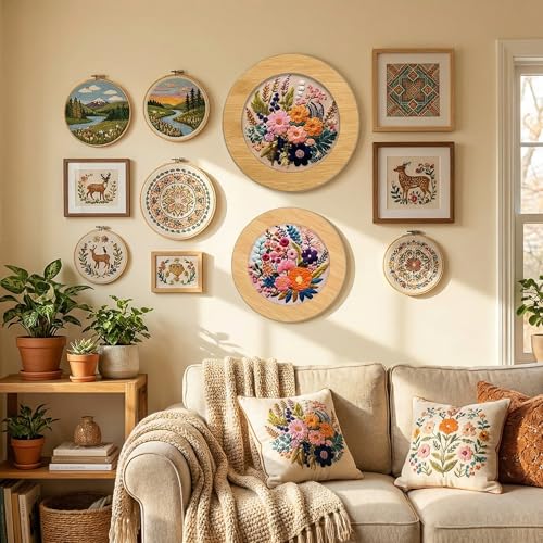 RattanView 12 Pcs Wood Embroidery Hoop Frame for Display 6 & 8 Inch - color: Natural, size: 6 inch/8 inch