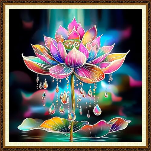 Redxing Counted Cross Stitch Kit for Beginners,Unprinted Needlepoint Kits for Beginners Cross Stitching Embroidery Kit 11CT Stitches kit-Magic Lotus 18x18 inch - color: KitColors18