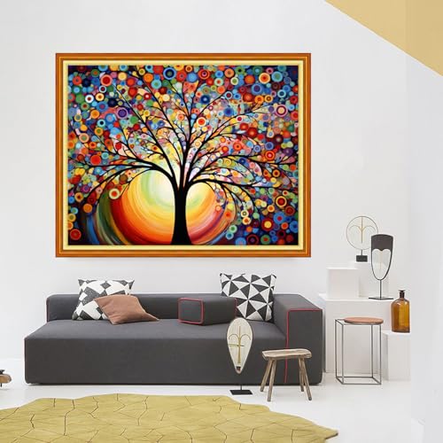 Foxhool Stamped Cross Stitch Kits,11CT Printed Cross Stitch Pattern Full Embroidery Kits for Beginner Needlepoint Kits-Colorful Moonlight Tree 16x20 inch - color: Craftpatterns23
