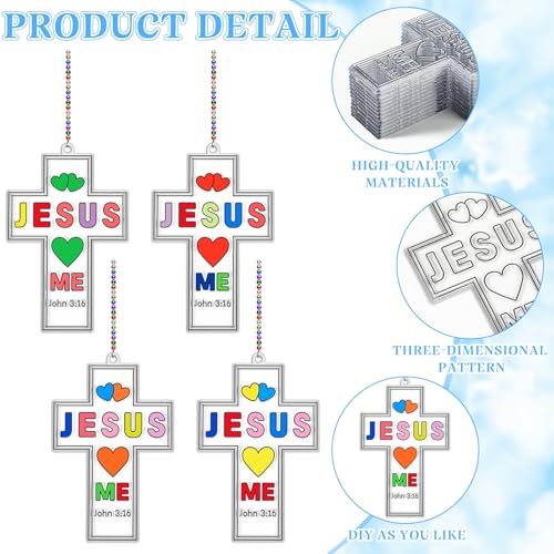Blueweenly 72 Pcs Christian Cross Suncatchers Craft Kit Bulk, Cute - style: Cute