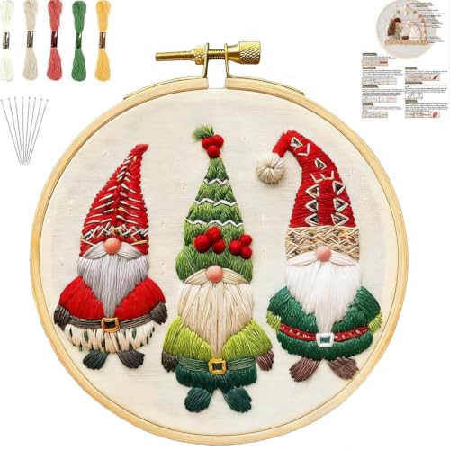 YOUDRN Christmas Embroidery Kits, Gnomes Embroidery Kits for Adults - color: Christmas gnome