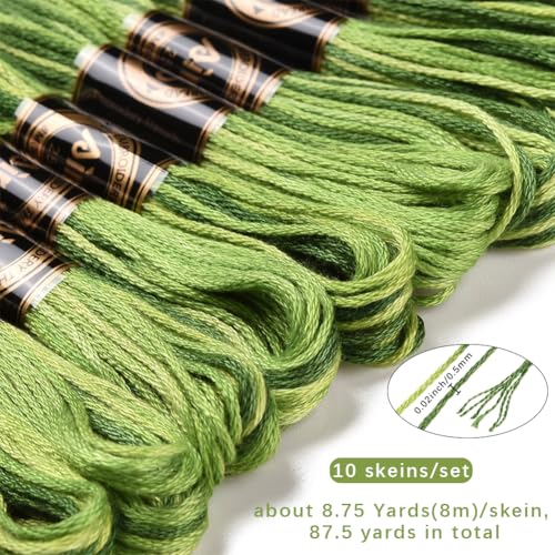 10 Skeins 87.5 Yards 6 Ply Green Embroidery Thread Floss for DIY - color: Green