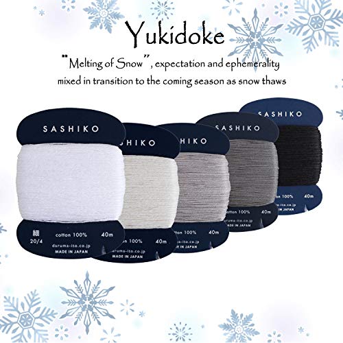 DARUMA Sashiko Thread 100% Cotton Card Type (43.7 yd) x 5 Colors with English Manual, Sewing & Embroidery Value Set with Gift Package(Thin, Yukidoke) - color: Yukidoke, size: Thin