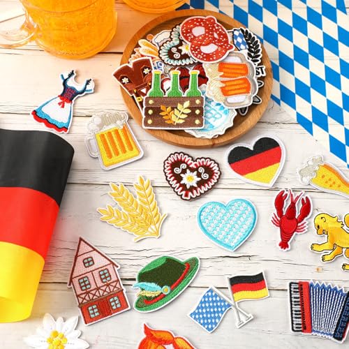 AUGSUN 36pcs Oktoberfest Iron on Patches Bavarian Embroidered Sew Applique - style: Oktoberfest