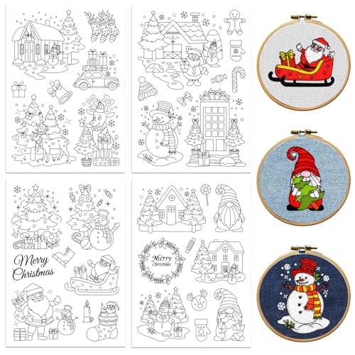 GLOBLELAND 4 Sheets Christmas Snow Water Soluble Embroidery Pattern - color: Christmas Snow