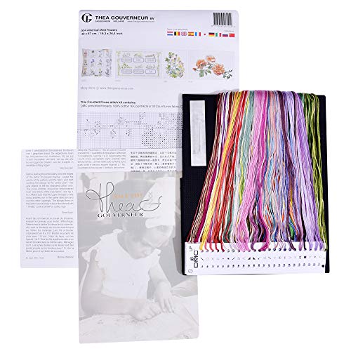 Thea Gouverneur - Counted Cross Stitch Kit - American Wild Flowers - Aida Black - 16 Count - Embroidery Kit for Adults - DMC Embroidery Threads and Other Cross Stitch Supplies Included - 554.05 - color: 554.05 Aida Black