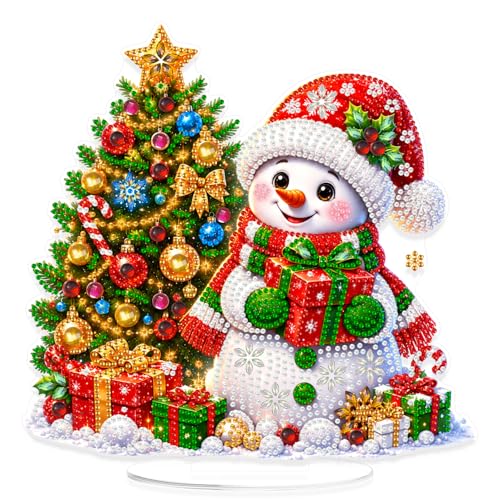 Eiflow Christmas Diamond Art Tabletop Kit for Adults Snowman Ornament, DIY Table Top Diamond Art Painting with Stand Acrylic Stand Up Gem Painting Board Kit - color: Snowman