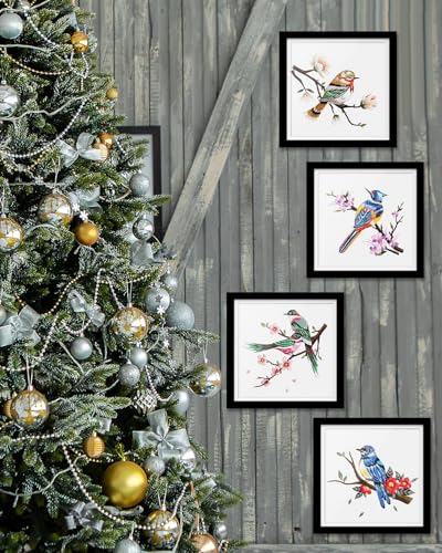 TINDTOP Embroidery Kit for Adults, Flowers and Bird Embroidery Practice Kits for Beginners Adults Include Embroidery Cloth Hoops Threads for Craft Lover Hand Stitch - color: Bird 4 Sets