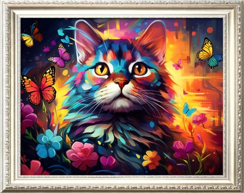 Leczany Cross Stitch Stamped Kit for Adults - Colorful Cat | DIY Embroidery Starter Patterns Craft Kit Needlepoint for Beginner | 11CT, 3 Strands | 17.7x12.6 inches - color: 11CT Stamped kits, Colorful Cat 17.7x12.6 inches
