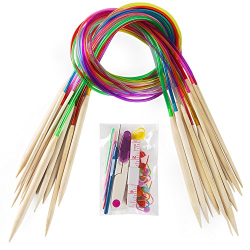 18 Pairs Bamboo Knitting Needles Set, Vancens Circular Wooden Knitting Needles with Colorful Plastic Tube, Small Tools for Weave are Included, 18 Sizes: 2mm - 10mm, 31.5" Length - size: 31.5" Knitting Needles