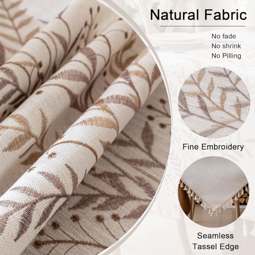 Joyfol Day Rustic Waterproof Linen Tablecloth, Heavy Weight Fern Embroidery Table Cloths for Rectangle Tables, Farmhouse Spill-Proof Table Covers with Tassels, Coffee 55''x 70'' - color: Coffee Fern, size: 70" x 55" (Rectangular)