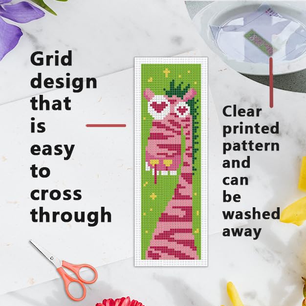 INFUNLY 6pcs Abstract Animal DIY Cross Stitch Bookmark Kits for Beginners Pink Theme Cross Stitch Kit with Instruction Bunny Cat Dog Stamped Embroidery Bookmark Kit for Book Lovers Readers Gift - style: 6pcs Abstract Animal
