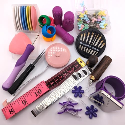 Hand Sewing Essential Kit | Featuring THIK-Grip Thimble [3 Sizes] | Including Needles (55) - Fabric Clips (4) - Pins (100) & More Supplies - color: THIK-Grip Thimbles - SET, size: Small - Medium - Large