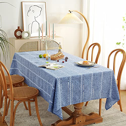 Chassic 60 x 84 inches Farmhouse Style Linen tablecloths, Wrinkle Resistant Washable Dining Room Table Cloths for Rectangle Tables - Hemstitch Blue - color: Hemstitch Blue, size: 84" x 60" (Rectangular)