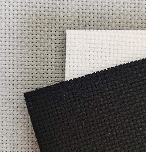 12" x 18" by 3 Pack 14CT Counted Cotton Aida Cloth Cross Stitch Fabric (White+Medium Grey+Black) - color: White+medium Grey+black