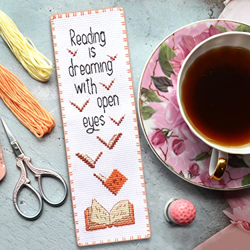 Povitrulya Reading is Dreaming' - Embroidery Set for DIY Bookmark - Counted Cross Stitch Kit for Adults with Paper Pattern, 16 Count Aida Canvas and Pre-Sorted Floss