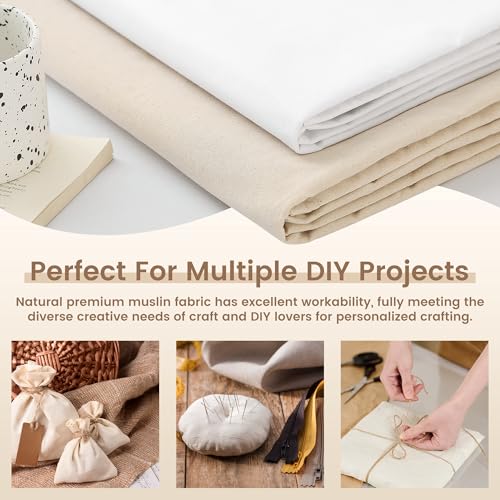KUUP 100% Cotton Fabric by the Yard, 44" x 1 Yard Unbleached Muslin Fabric - color: Natural, size: 44-1 Yards