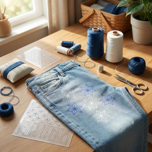 12 Sheets Pre-Printed Water Soluble Stabilizer with Sashiko Patterns, Stick and Stitch Embroidery Transfer Paper for Hand Sewing, Quilting and Embroidery