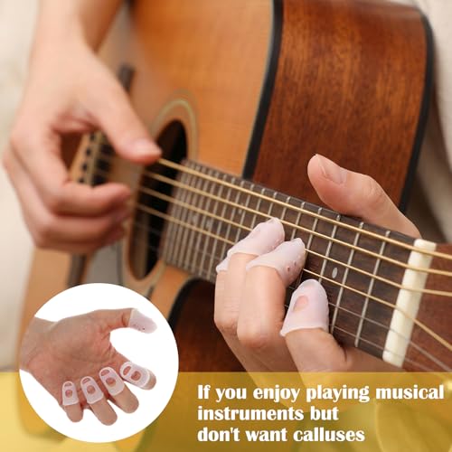 50 Pcs Guitar Fingertip Protectors, 5 Sizes Silicone Finger Tips Protectors with 10 Picks for Acoustic Electric Guitar Ukulele Banjo Mandolin, Reusable Practice Kit