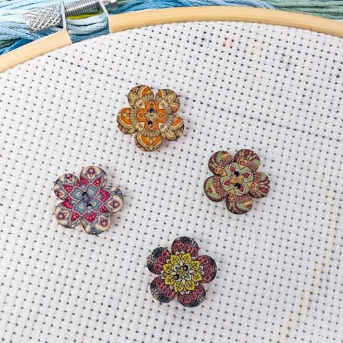 4 Pieces Wooden Floret Needle Minder for Cross Stitch,Needle Minder Magnet-Embroidery Needlework Accessories (L,0.98in) - size: L