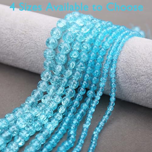 400PCs 4mm Blue Crackle Glass Beads Bulk, Round Smooth Hole Glass Crystal Beads for Jewelry Making, DIY Bracelets, Necklaces, Bag Charms, Keychains and Craft Projects - color: Blue Crackle, size: 4MM