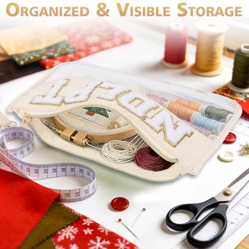 Needlepoint Project Bag Sewing Gifts Embroidery Sewing Bag Craft Storage Organizer NDLPT Clear Zip Pouch Bag - color: Beige, size: Flat-M