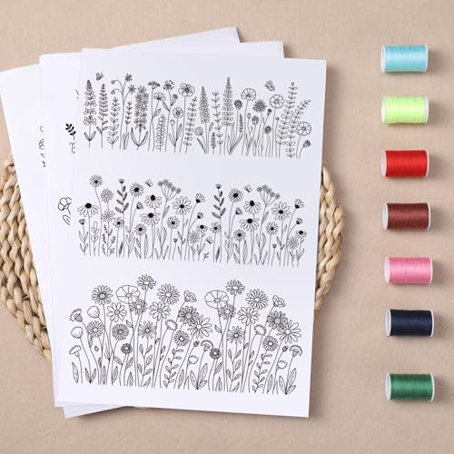 Water Soluble Embroidery Patterns Stabilizers, 5 Sheets 43 Pcs Flower Stick and Stitch Embroidery Papers Wash Away, Pre-Printed Long Rattan Floral Pattern Transfers for Hand Sewing Lovers Beginners - size: Flower B