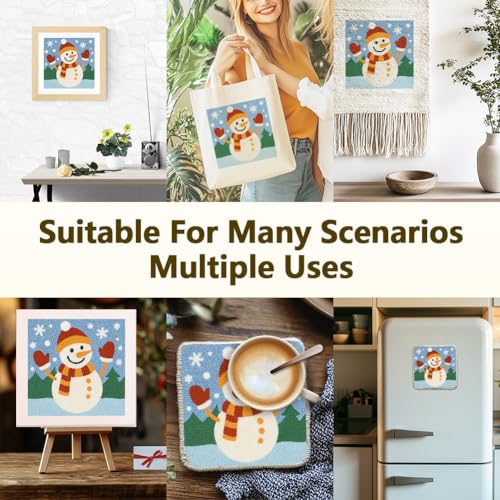 Doodlream Christmas Snowman DIY Punch Needle Embroidery Kit for Adult Beginner, 9.4" Snowman Punch Stitching Craft Set for Starter with Frame, Fabric Pattern, Threader, Yarn, Pinch Needle - color: Christmas Snowman
