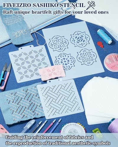 FIVEIZERO 30PCS Sashiko Stencils Kit,Sashiko Templates&4 Heat Erasable Pens - color: new style-small