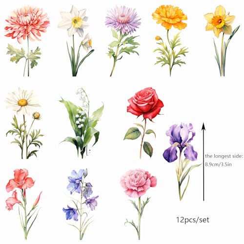 12 Sheets Flower UV DTF Transfers Stickers, Colorful Floral - style: D016