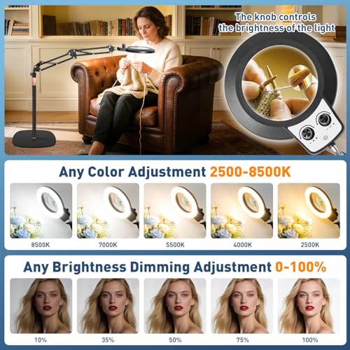 KIRKAS Magnifying Floor Lamp, 12X 30X 11.2in Stable Base Magnifier Black - color: Black, size: 12X 30X 11.2inch