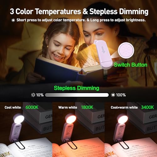 VAVOFO USB Rechargeable Book Light, Bookmark Clip on LED Reading Light - color: Pink Purple