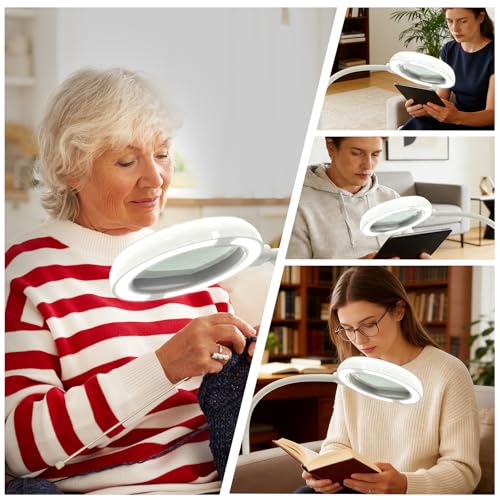 8X Large Floor Magnifying Glass with Light and Stand, 3 Color Modes