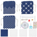 INFUNLY 3 Set Sashiko Drawstring Bag Kits Sashiko DIY Tote Bag Kit Flower Sashiko Fabric Kit for Beginners Make Your Own Tote Bag with Thread Needles Hand Sewing Set for Adults - style: Simple pattern