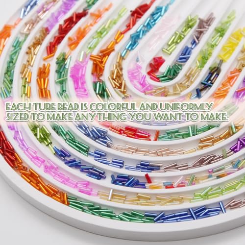 Tube Seed Beads Kit, 7mm, Craft Bugle Glass Beads with Bead Needle, Elastic String for Bracelet Necklace Jewelry Making (24 Colors)
