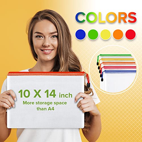 22 Pack Mesh Zipper Pouch Bags 10x14 inch - Plastic Zipper Pouches for Organizing - Document Bags With Zippers - Letter Size Zippered Pouch - Document Pouches With Zippers - size: 22 Pack 10x14