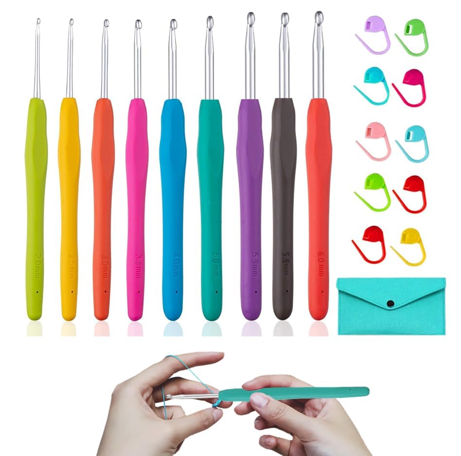 Yarniss 9 Sizes Ergonomic Crochet Hooks with Case 2.0mm~6.0mm for Beginner - size: 9 Size(2.0~6.0mm)