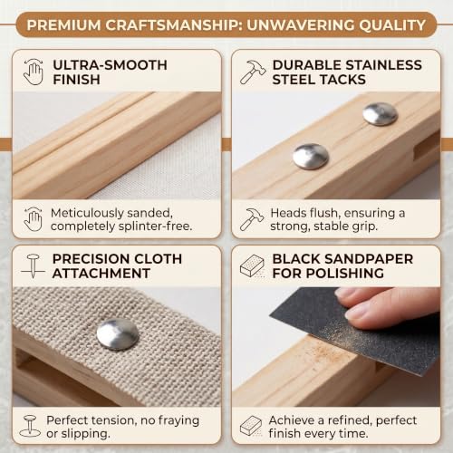 Needlepoint Stretcher Bars for Needlework - 12 Pcs Wooden Canvas Stretcher Bars, 3 Sizes 8 12 16 Inch + Tacks Sandpaper Remover, Embroidery Frame Alternative for Cross Stitch, Needlepoint Accessories