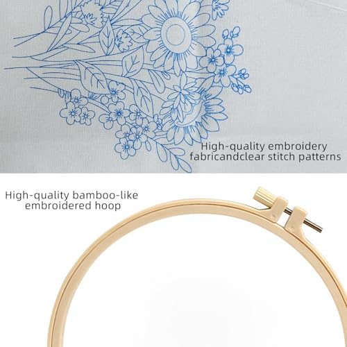 Herdiese Embroidery Kit for Beginners & Adults, 3PCS Floral Patterns. - color: Flower-A (3 Pack)