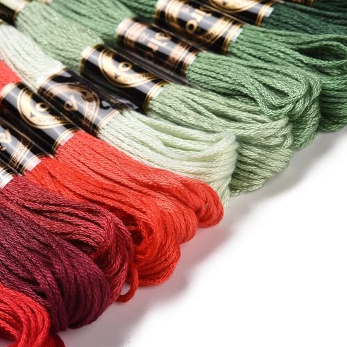 12 Skeins Christmas Color Cross Stitch Threads 0.5mm Embroidery Floss 6 Ply Polyester Friendship Bracelets Floss Crafts Floss 12 Color 8.75 Yards(8m)/Skein - color: 12 Skeins, Christmas Color