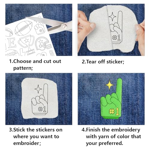 4 Sheets Water Soluble Embroidery Patterns Stabilizers Sports Theme Embroidery Stick and Stitch Paper with Pre-Printed Football Style Patterns for Hand Sewing Lover Beginners - style: Football