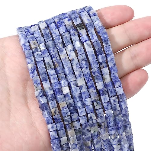 BEADIA Natural Blue Sodalite Square Stone Beads 4x4mm 85pcs Cube Loose Semi Gemstone Beads for Jewelry Making Design - color: Blue Sodalite