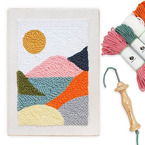 HAND U JOURNEY Landscape Punch Needle Kit, 14" x 10" Sunrise Pattern