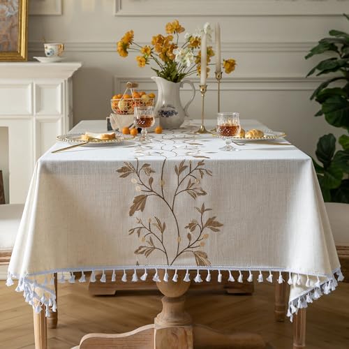Oubonun Tablecloths for Square Tables, Machine Washable - color: Beige, Coffee Leaf, size: 55" x 55" (Square)